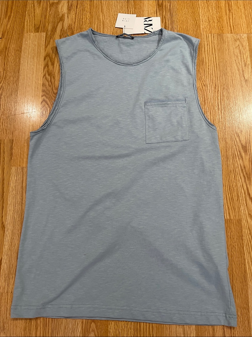 Zara Men's Light Blue Sleeveless Pocket Tank